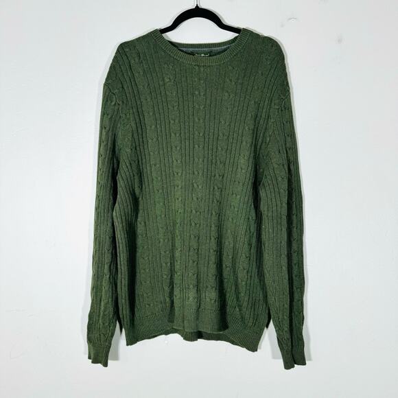 Eddie Bauer Green 100% cotton braid knit detail men’s large tall - Picture 1 of 8
